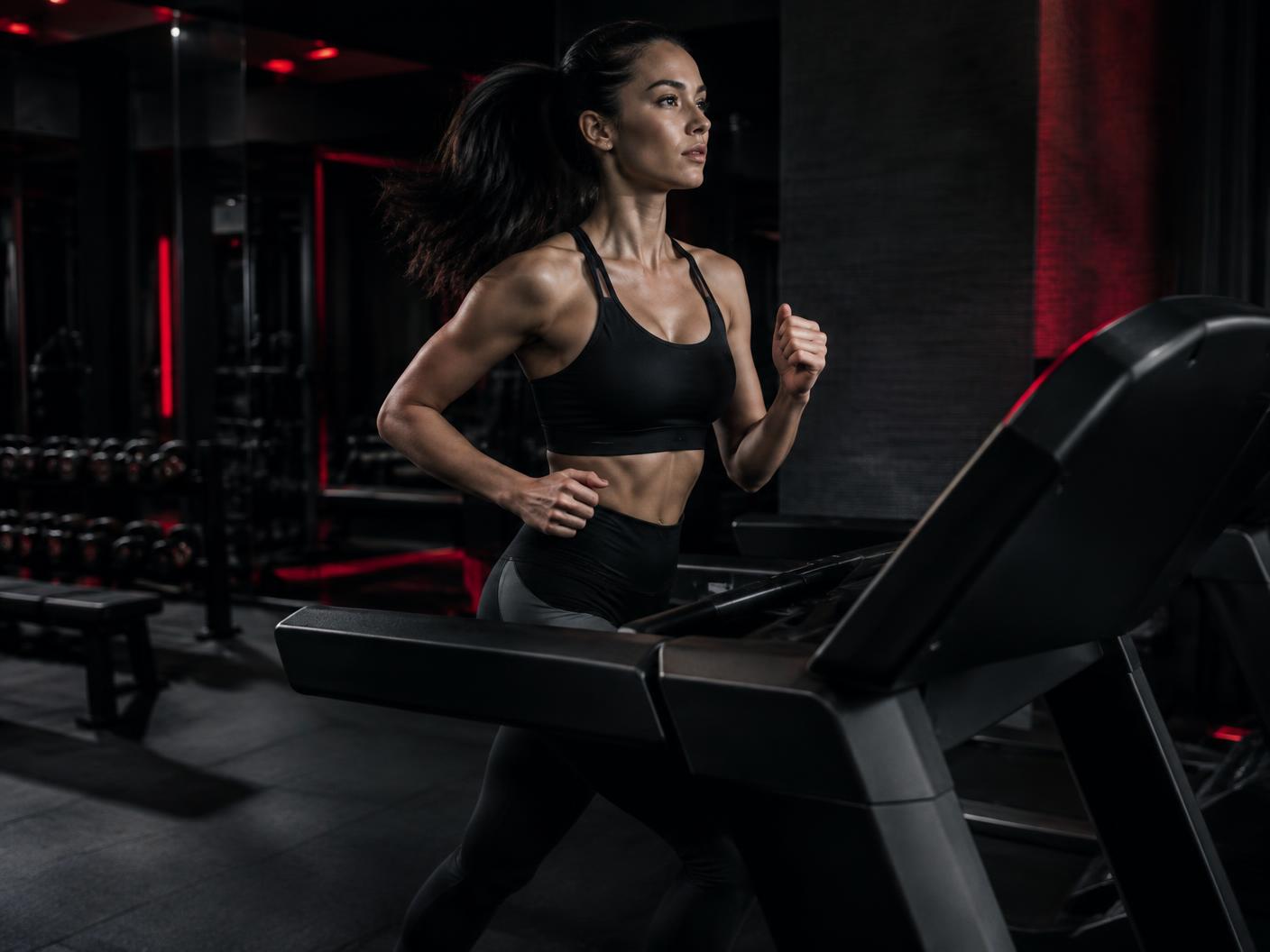 Atleta a correr numa passadeira moderna